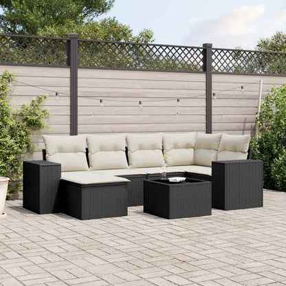 Salon de jardin 7 pcs avec coussins noir résine tressée