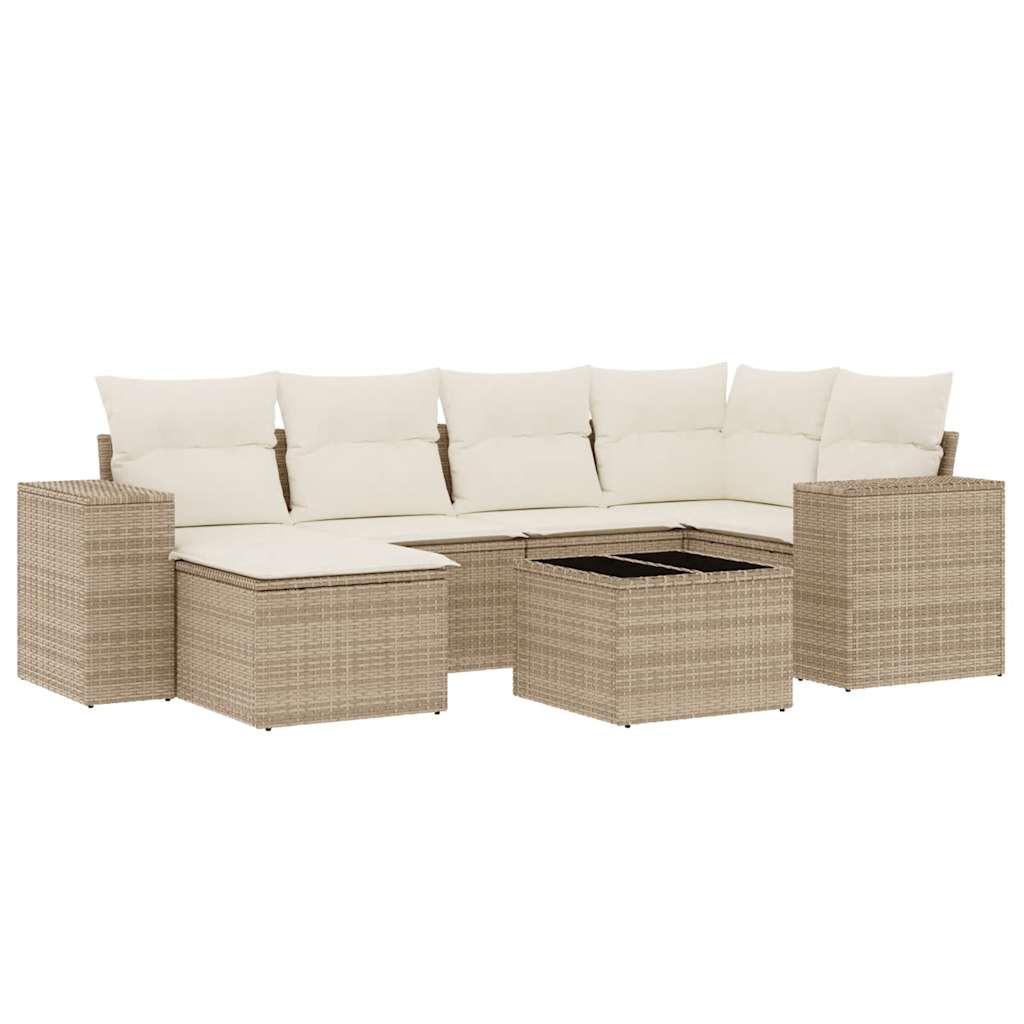 Salon de jardin avec coussins 7 pcs beige résine tressée