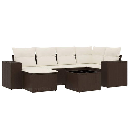 Salon de jardin avec coussins 7 pcs marron résine tressée