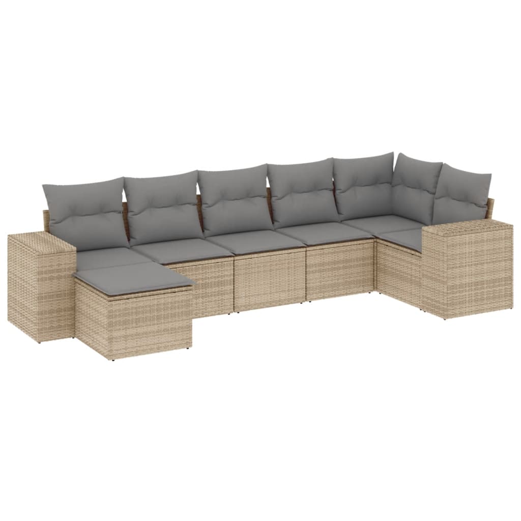 Salon de jardin avec coussins 7 pcs beige résine tressée