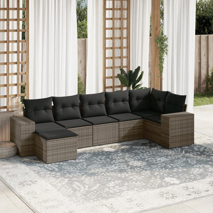 Salon de jardin avec coussins 7 pcs gris résine tressée