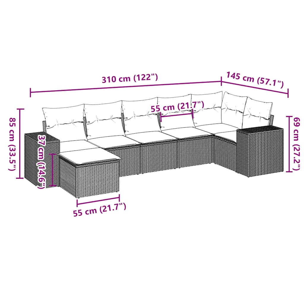 Salon de jardin avec coussins 7 pcs gris clair résine tressée