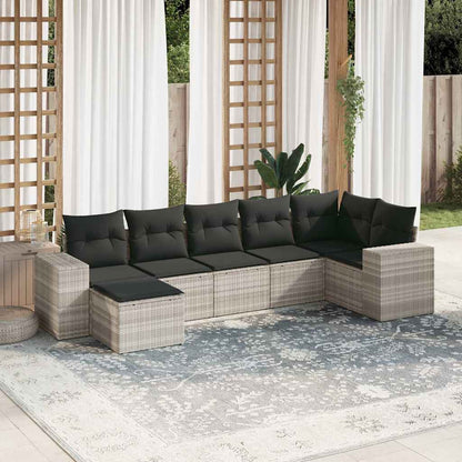 Salon de jardin avec coussins 7 pcs gris clair résine tressée