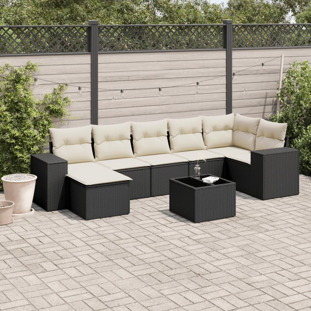 Salon de jardin 8 pcs avec coussins noir résine tressée