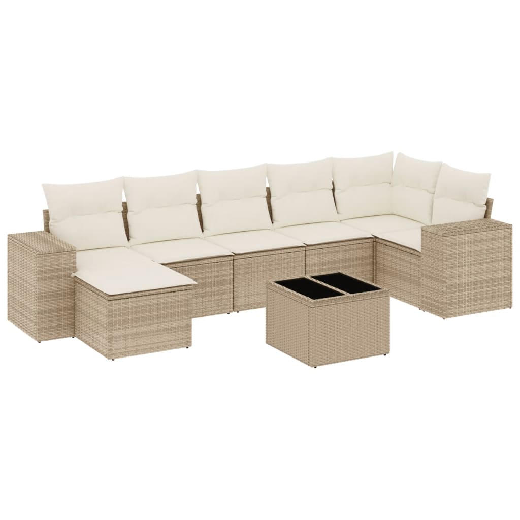 Salon de jardin avec coussins 8 pcs beige résine tressée