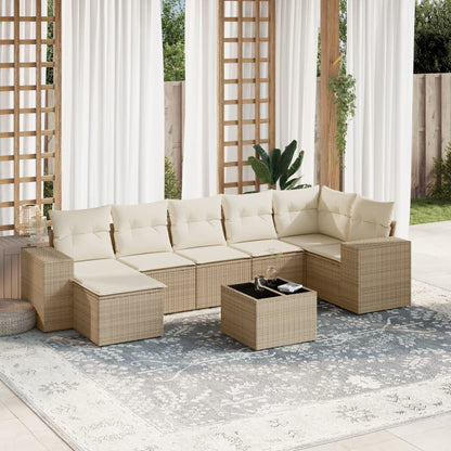 Salon de jardin avec coussins 8 pcs beige résine tressée