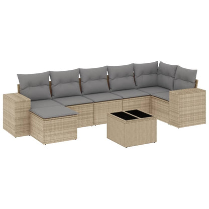 Salon de jardin avec coussins 8 pcs beige résine tressée