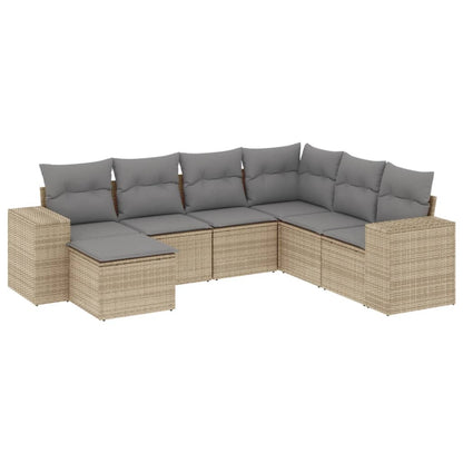 Salon de jardin avec coussins 7 pcs beige résine tressée