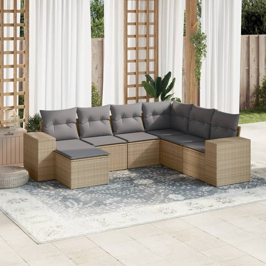 Salon de jardin avec coussins 7 pcs beige résine tressée