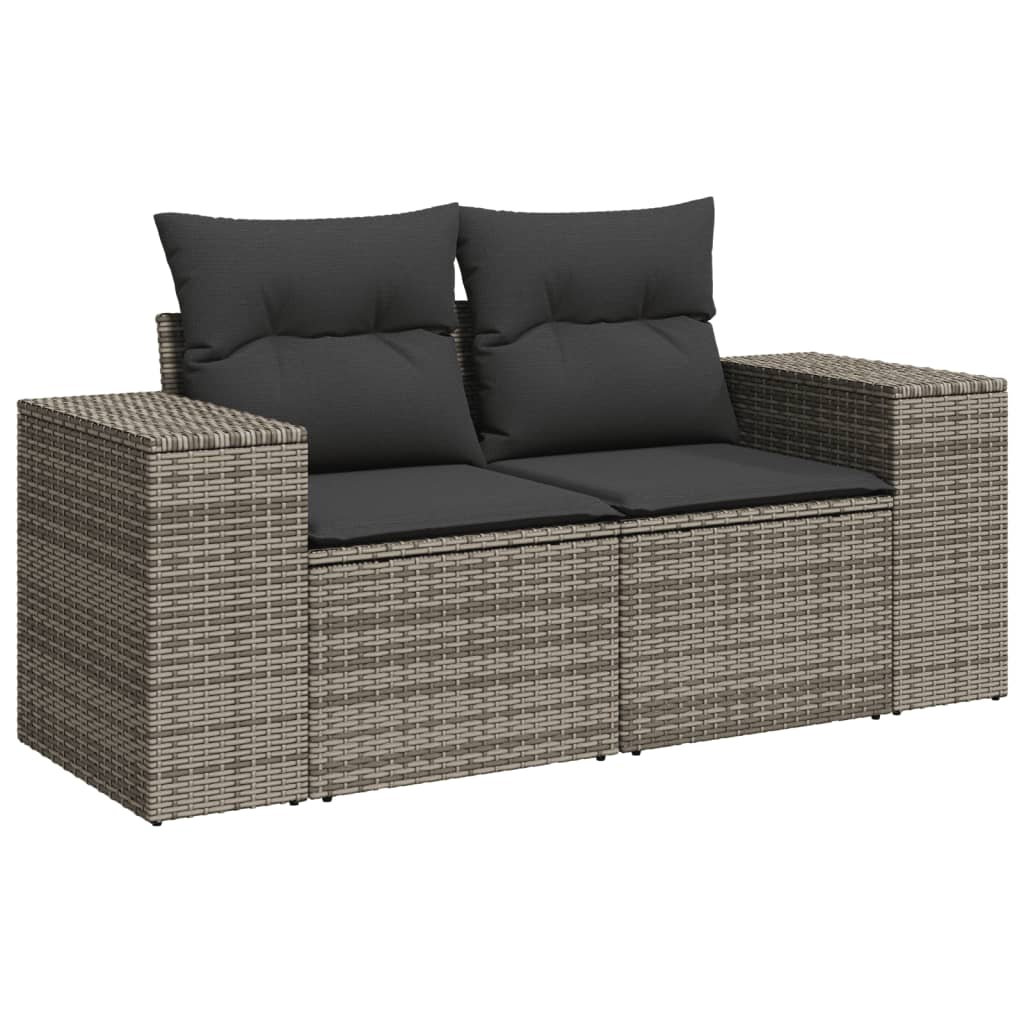 Salon de jardin avec coussins 7 pcs gris résine tressée