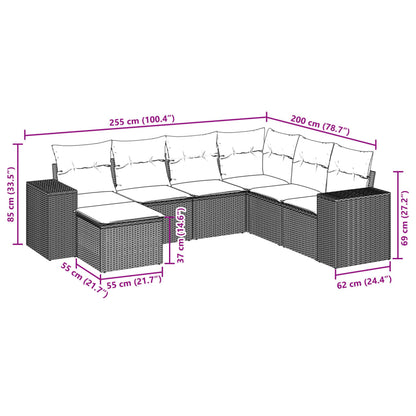 Salon de jardin avec coussins 7 pcs gris résine tressée