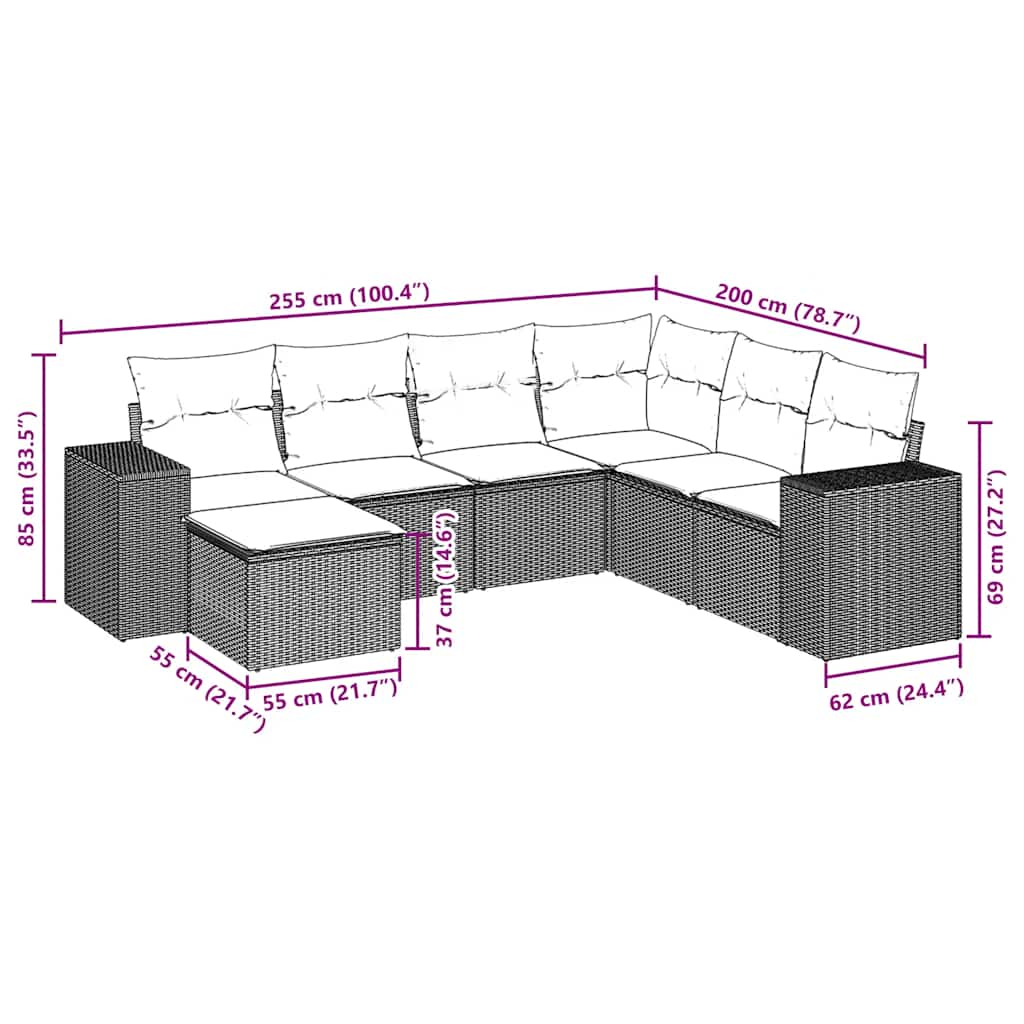 Salon de jardin avec coussins 7 pcs gris clair résine tressée