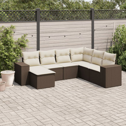 Salon de jardin avec coussins 7 pcs marron résine tressée