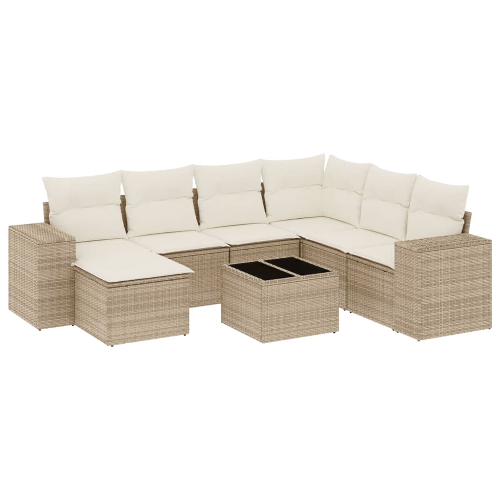 Salon de jardin avec coussins 8 pcs beige résine tressée