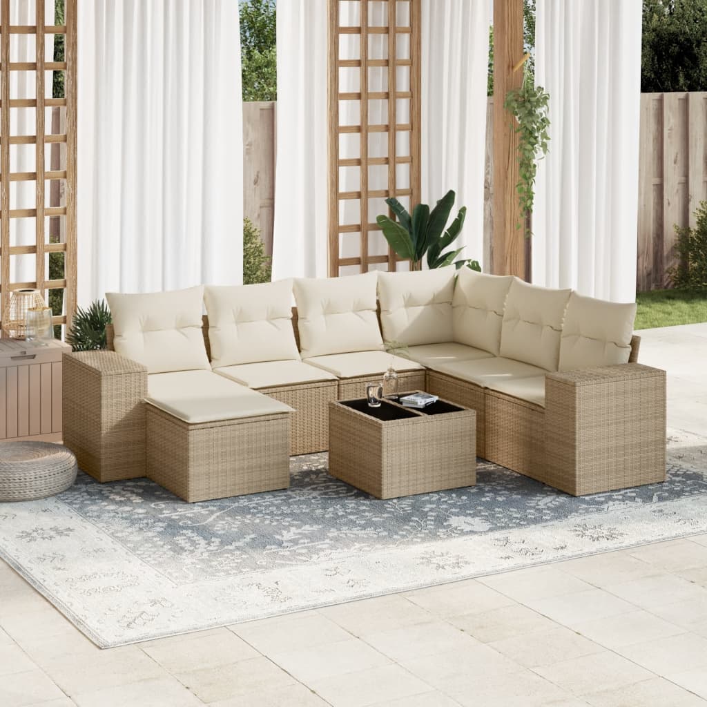 Salon de jardin avec coussins 8 pcs beige résine tressée