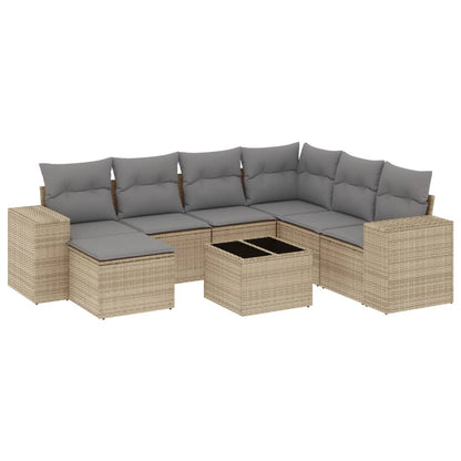 Salon de jardin avec coussins 8 pcs beige résine tressée