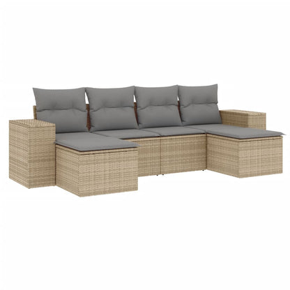 Salon de jardin avec coussins 6 pcs beige résine tressée