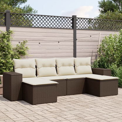 Salon de jardin avec coussins 6 pcs marron résine tressée