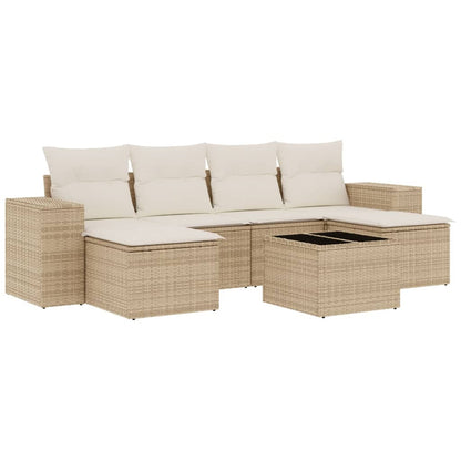 Salon de jardin avec coussins 7 pcs beige résine tressée