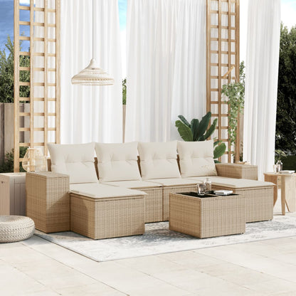 Salon de jardin avec coussins 7 pcs beige résine tressée