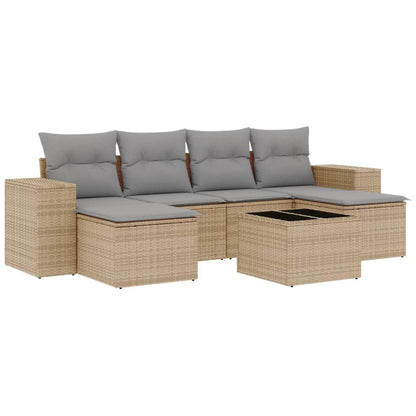 Salon de jardin avec coussins 7 pcs beige résine tressée