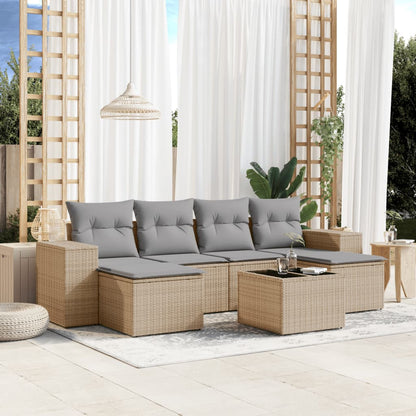 Salon de jardin avec coussins 7 pcs beige résine tressée