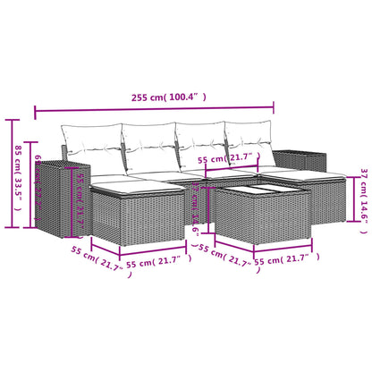 Salon de jardin avec coussins 7 pcs gris résine tressée