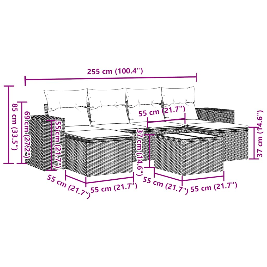 Salon de jardin avec coussins 7 pcs gris clair résine tressée