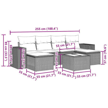 Salon de jardin avec coussins 7 pcs gris clair résine tressée