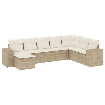 Salon de jardin avec coussins 8 pcs beige résine tressée