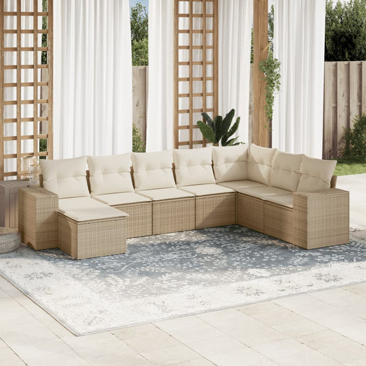 Salon de jardin avec coussins 8 pcs beige résine tressée