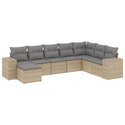 Salon de jardin avec coussins 8 pcs beige résine tressée