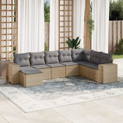 Salon de jardin avec coussins 8 pcs beige résine tressée