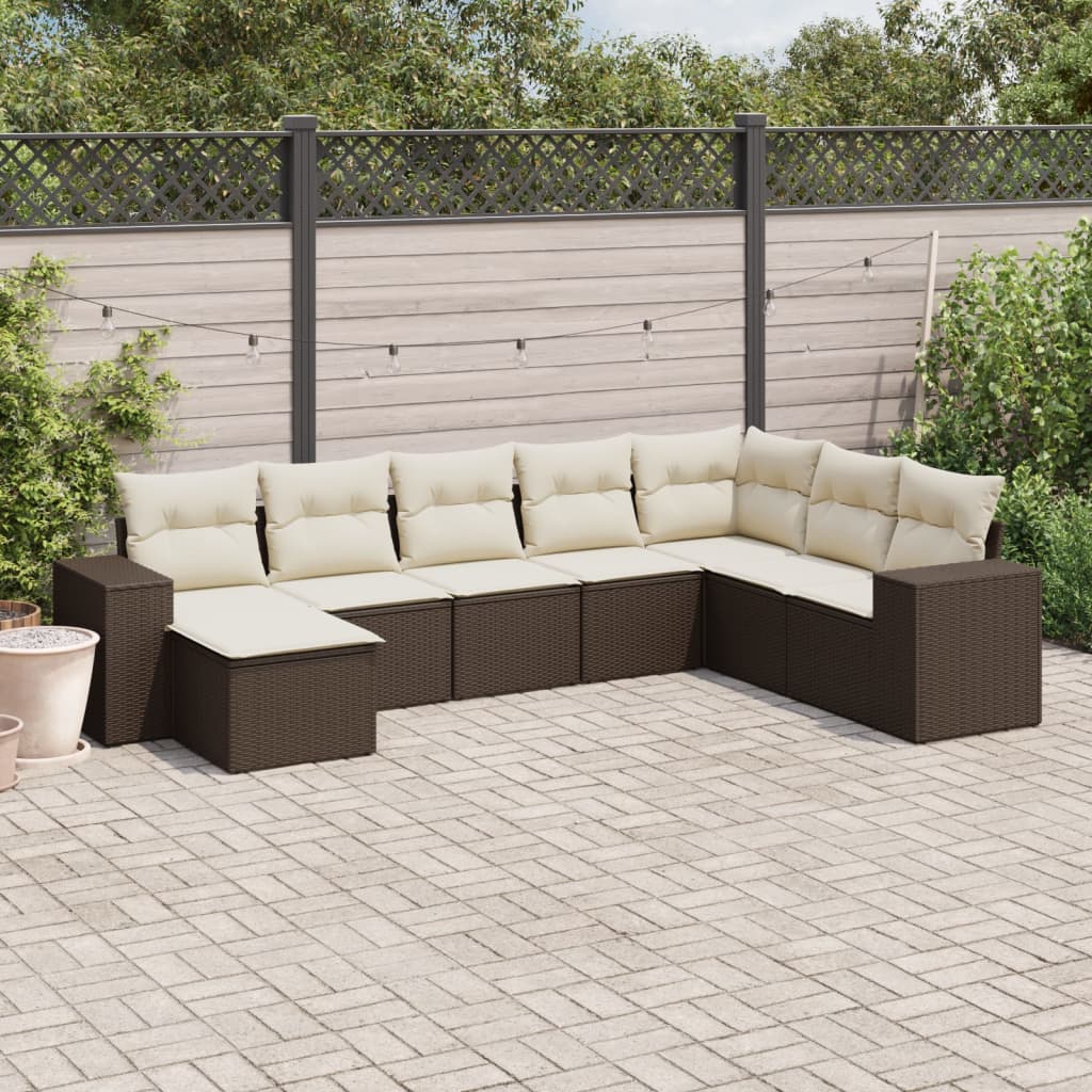 Salon de jardin 8 pcs avec coussins marron résine tressée