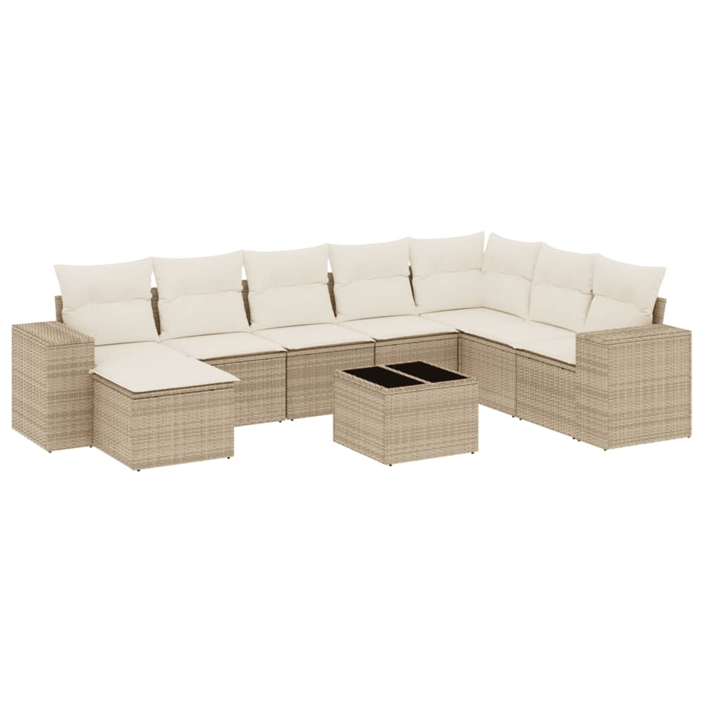 Salon de jardin avec coussins 9 pcs beige résine tressée