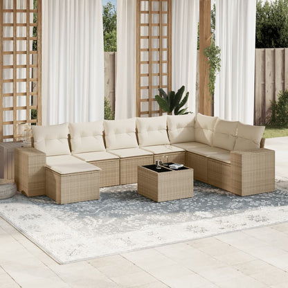 Salon de jardin avec coussins 9 pcs beige résine tressée