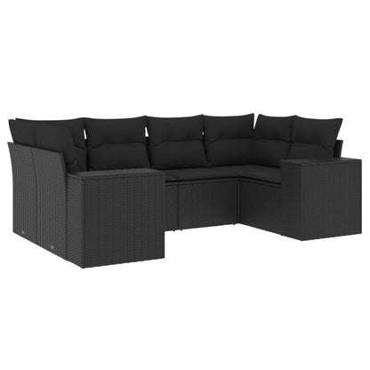 Salon de jardin 6 pcs avec coussins noir résine tressée