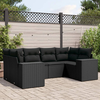 Salon de jardin 6 pcs avec coussins noir résine tressée