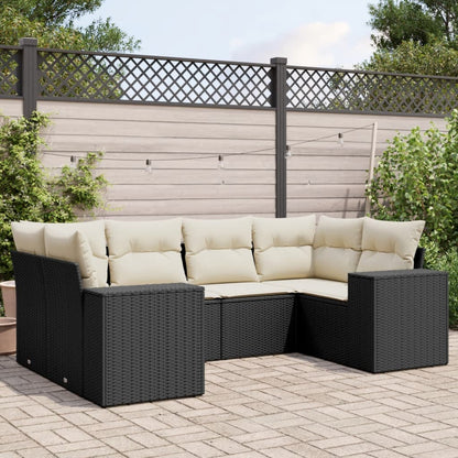 Salon de jardin 6 pcs avec coussins noir résine tressée