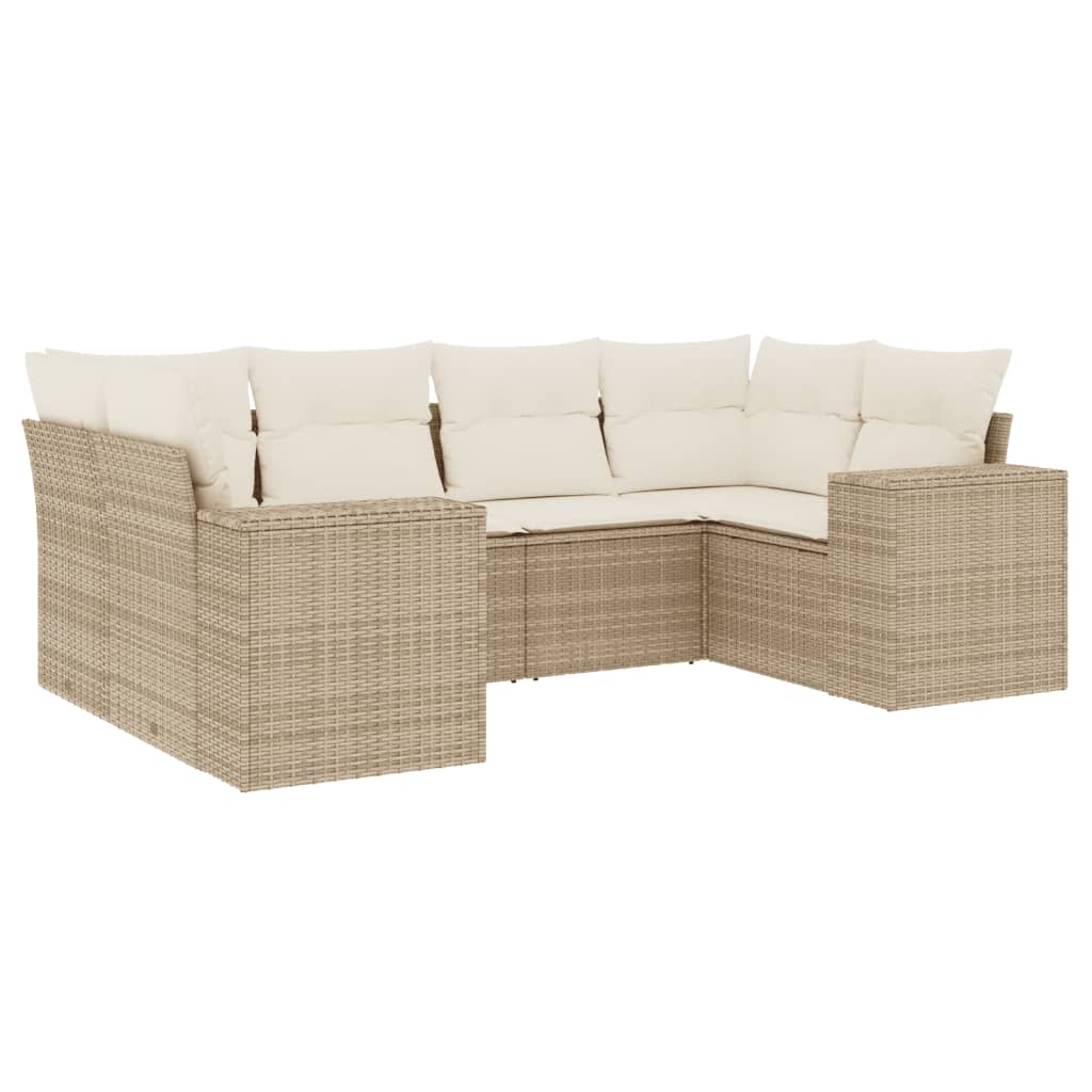 Salon de jardin avec coussins 6 pcs beige résine tressée