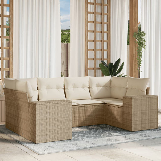 Salon de jardin avec coussins 6 pcs beige résine tressée