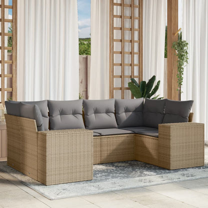 Salon de jardin avec coussins 6 pcs beige résine tressée