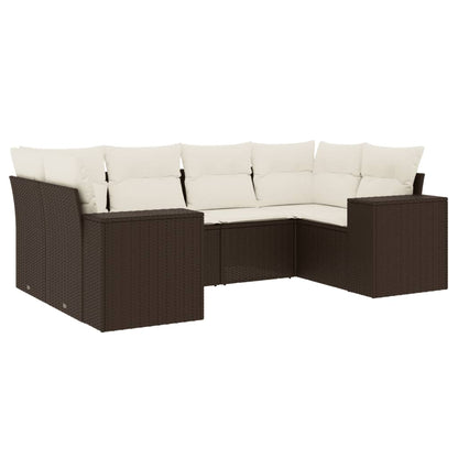 Salon de jardin avec coussins 6 pcs marron résine tressée