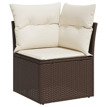 Salon de jardin avec coussins 6 pcs marron résine tressée