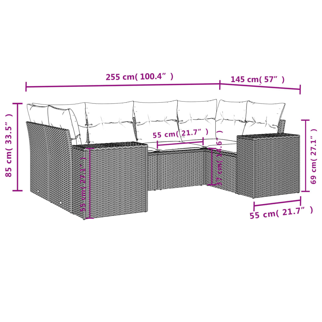 Salon de jardin avec coussins 6 pcs marron résine tressée