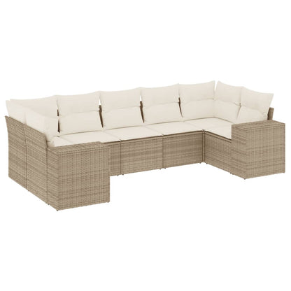 Salon de jardin avec coussins 7 pcs beige résine tressée