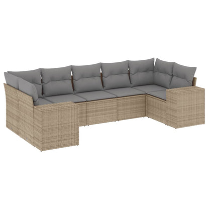 Salon de jardin avec coussins 7 pcs beige résine tressée