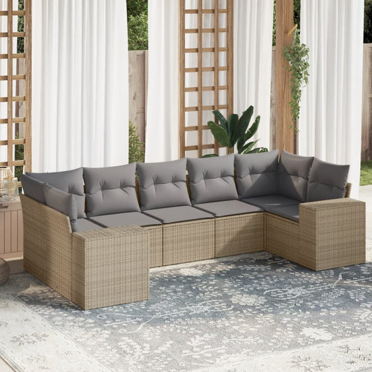 Salon de jardin avec coussins 7 pcs beige résine tressée