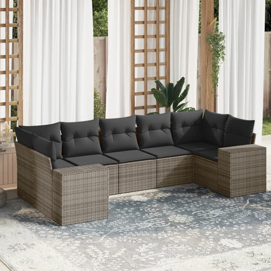 Salon de jardin avec coussins 7 pcs gris résine tressée