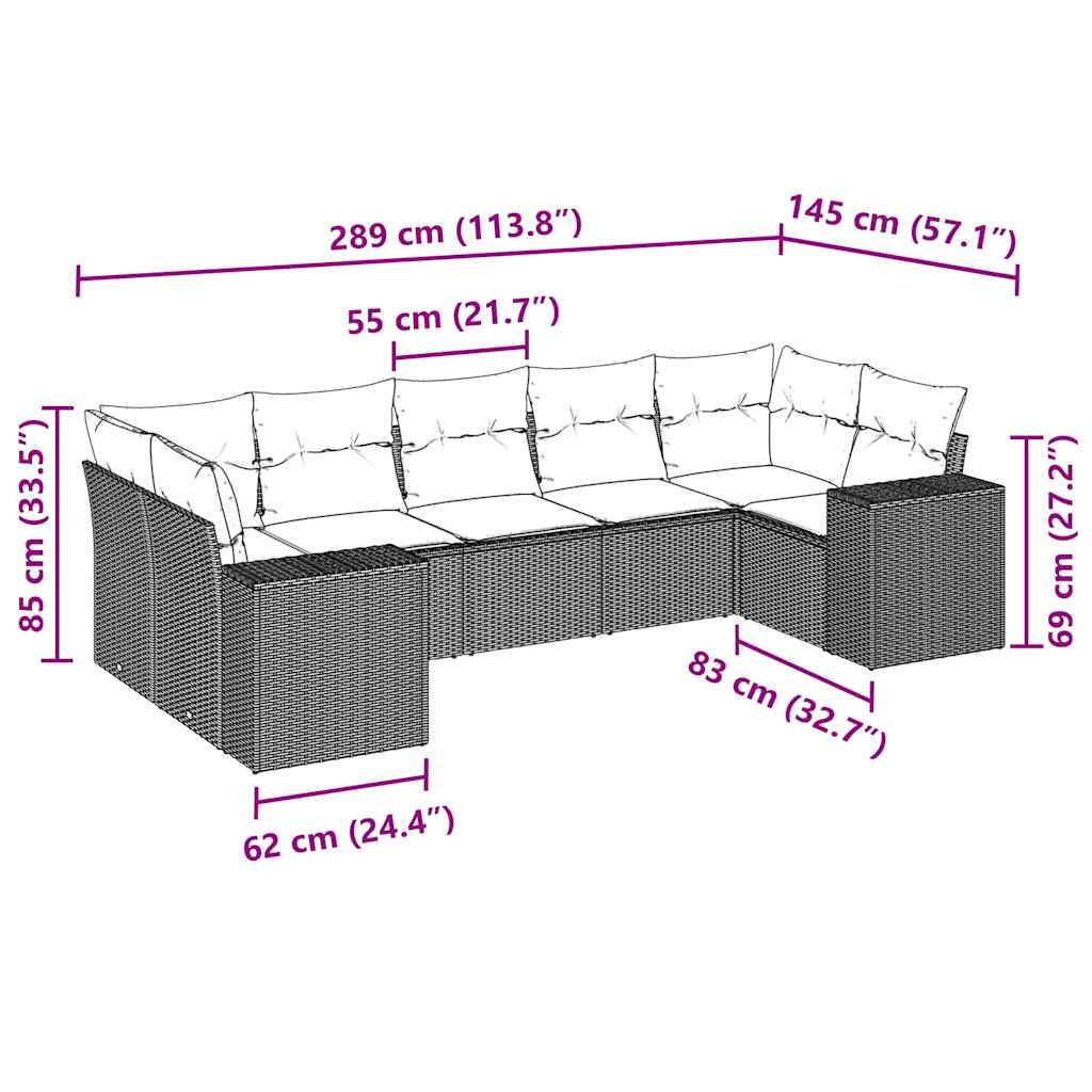 Salon de jardin avec coussins 7 pcs gris clair résine tressée